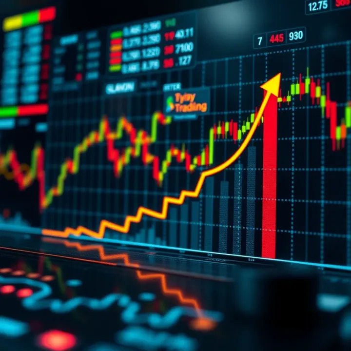 Illustration of binary option trading concepts showing financial charts and an upward trending graph