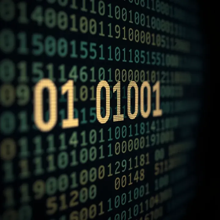 Visual representation of a binary sequence being decoded into readable English text via a software tool