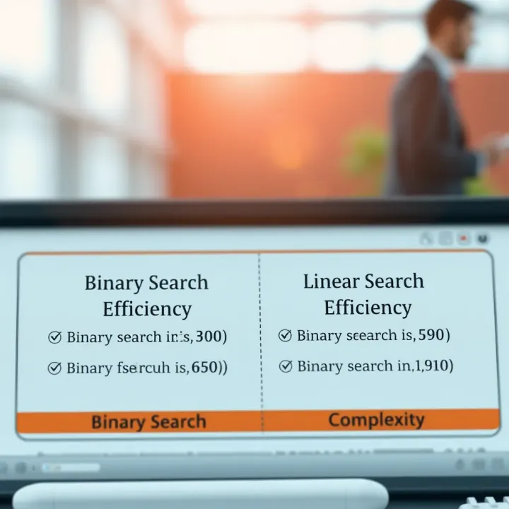 Diagram comparing binary search with linear search highlighting efficiency and complexity differences