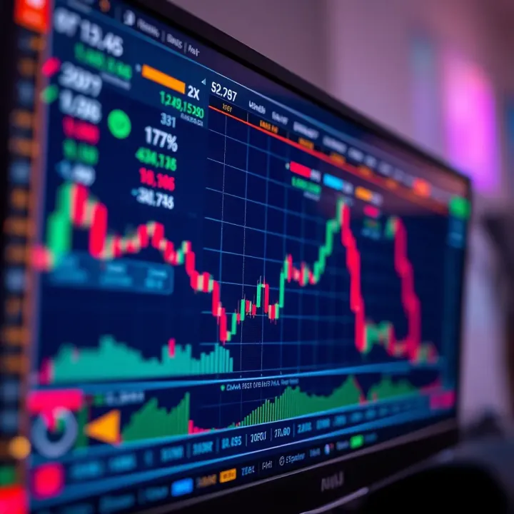 Digital screen displaying various cryptocurrency trading signals and market indicators