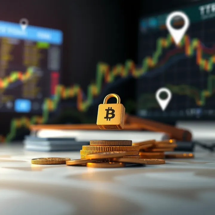 Conceptual illustration of secure crypto trading with legal and security icons overlay