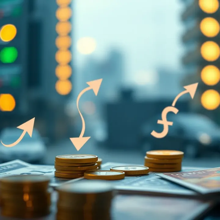 Illustration of currency symbols representing Pakistan Rupee and foreign currencies with arrows indicating exchange