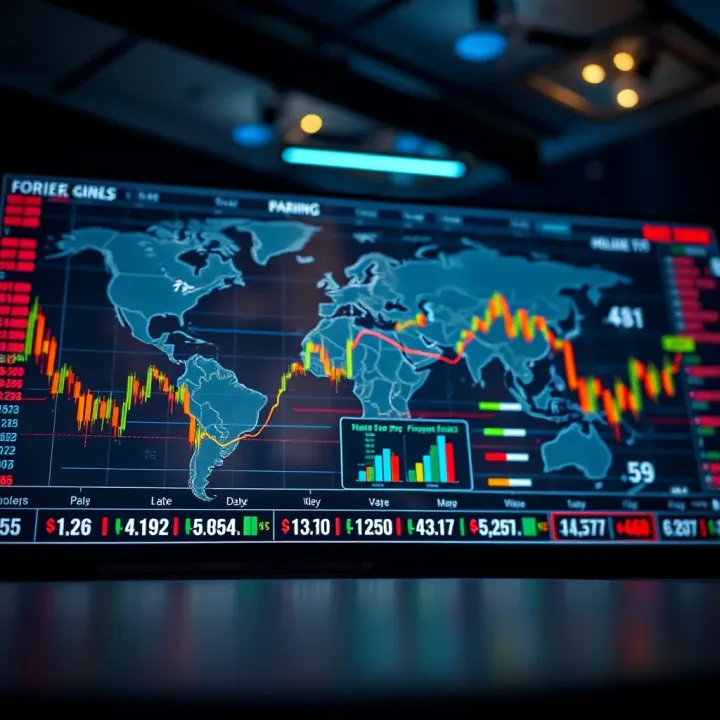 Visualization of factors influencing forex trading volume including global markets and currency pairs