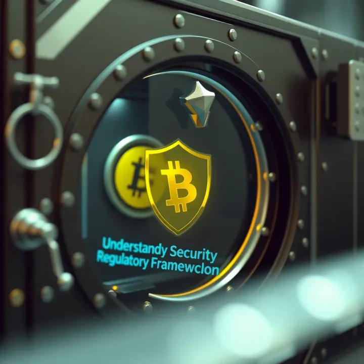 Secure digital vault illustrating cryptocurrency storage with shield and blockchain elements symbolizing safety and regulation