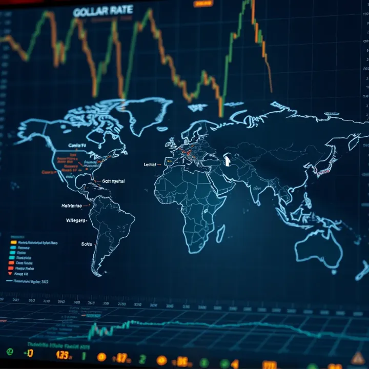 Global map highlighting major financial markets influencing the international dollar rate