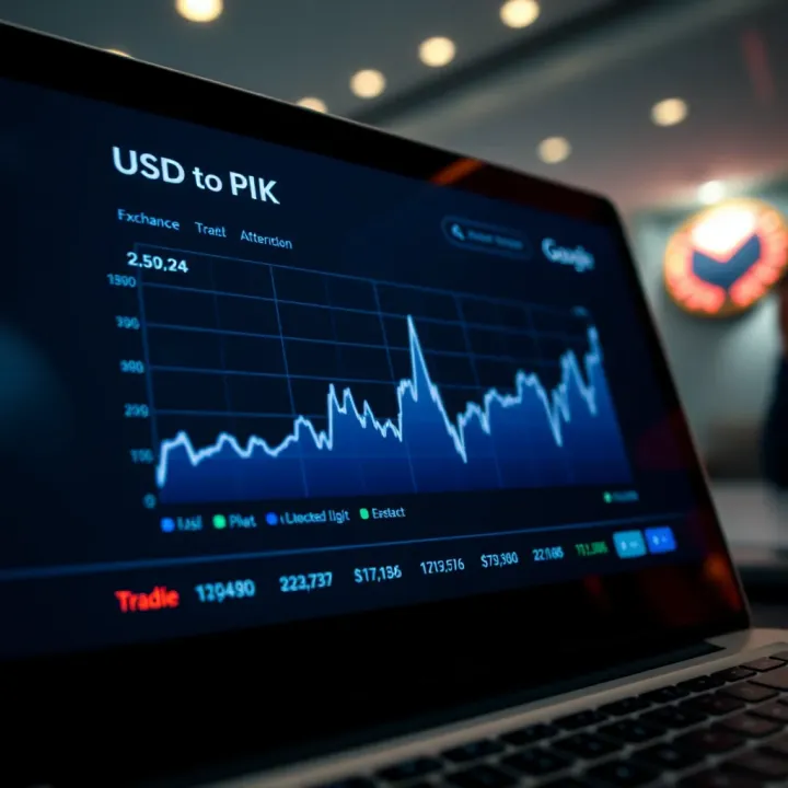 Graph showing fluctuations of USD to PKR exchange rate over time on a digital platform